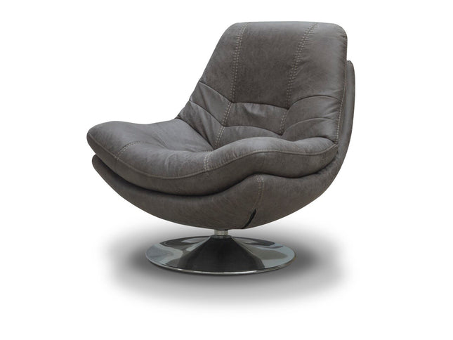 Dark grey fabric swivel chair with footstool