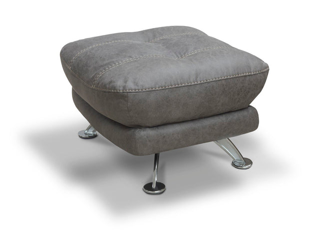 Dark grey fabric swivel chair with footstool