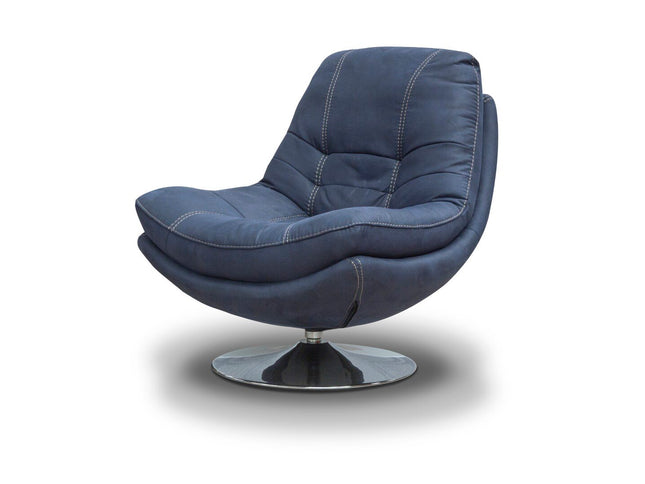Swivel chair with footstool, blue fabric