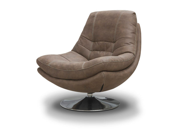 Swivel chair with footstool, hazel brown fabric