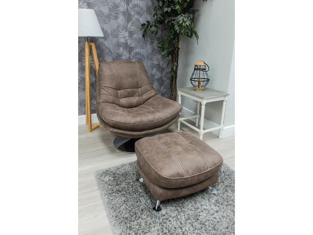 Swivel chair with footstool, hazel brown fabric