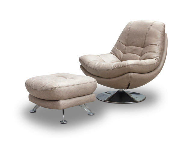 Swivel chair with footstool, light grey fabric