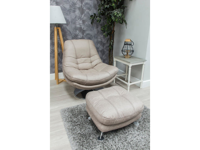 Swivel chair with footstool, light grey fabric