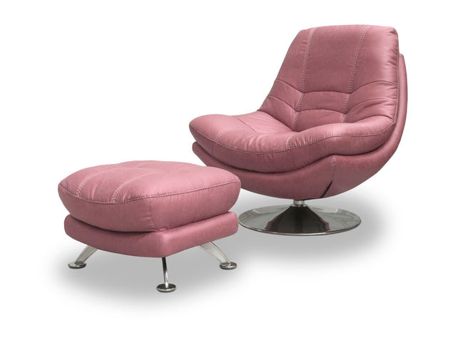 Swivel chair with footstool, pink fabric