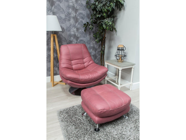 Swivel chair with footstool, pink fabric