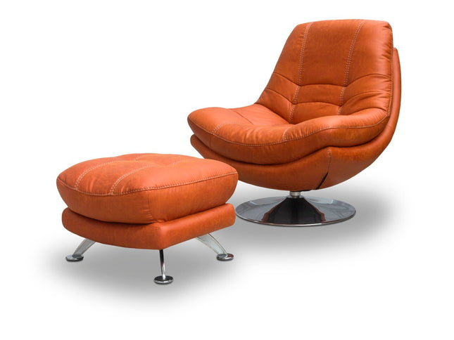 Swivel chair with footstool, pumpkin fabric