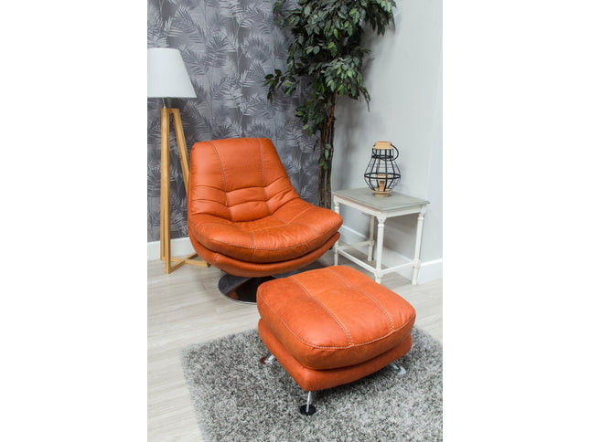 Swivel chair with footstool, pumpkin fabric