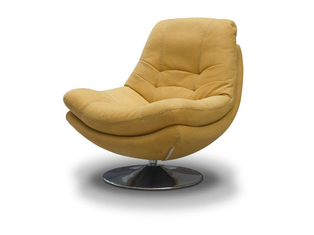 Swivel chair with footstool, yellow fabric