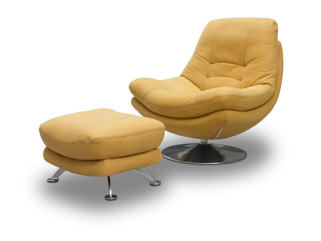 Swivel chair with footstool, yellow fabric