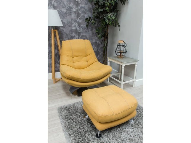 Swivel chair with footstool, yellow fabric
