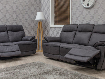 3+2 seater recliner sofa in grey suede fabric