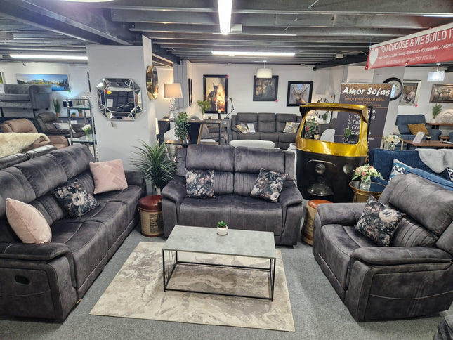 3+1+1 Seater Dark Grey Recliner Sofas, Platina