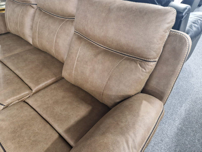 3+2 seater recliner sofa with console in tan fabric