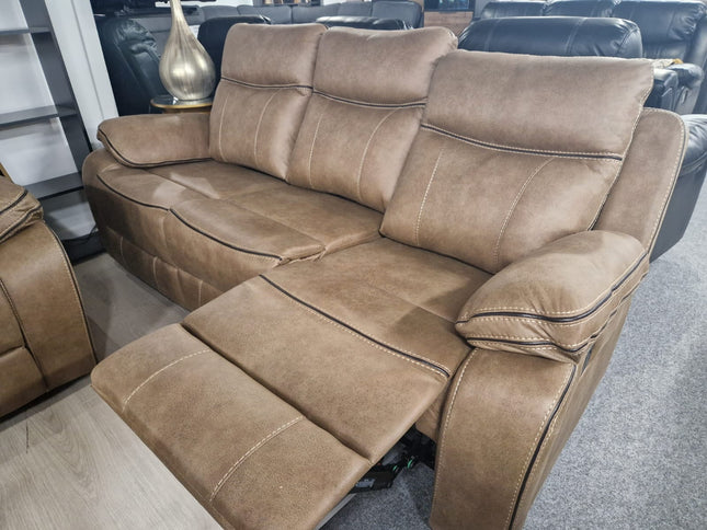 3+2 seater recliner sofa with console in tan fabric