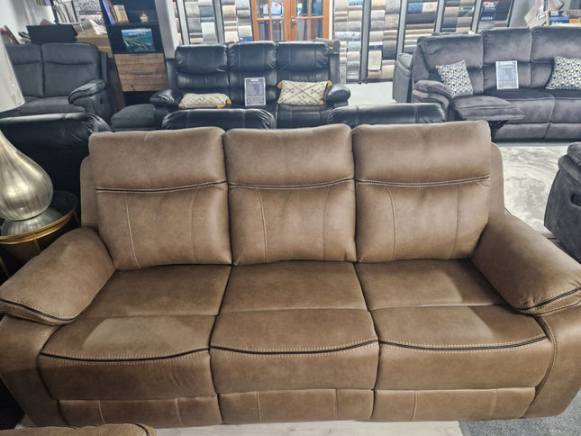 3 + 2 seater recliner sofa with console in tan fabric