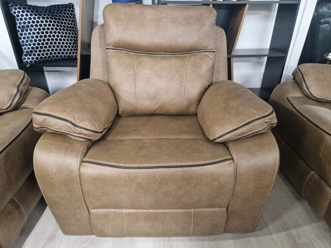single recliner chair in tan fabric