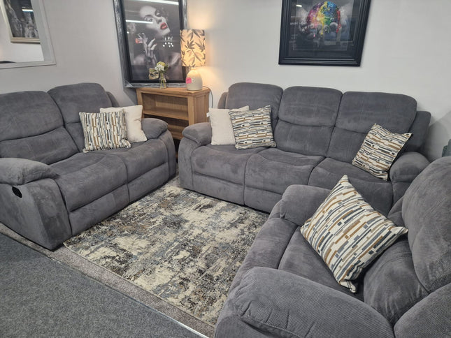 3+1+1 Seater Grey Fabric Recliner Sofas, Emma