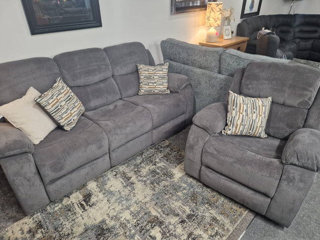 3+1+1 Seater Grey Fabric Recliner Sofas, Emma