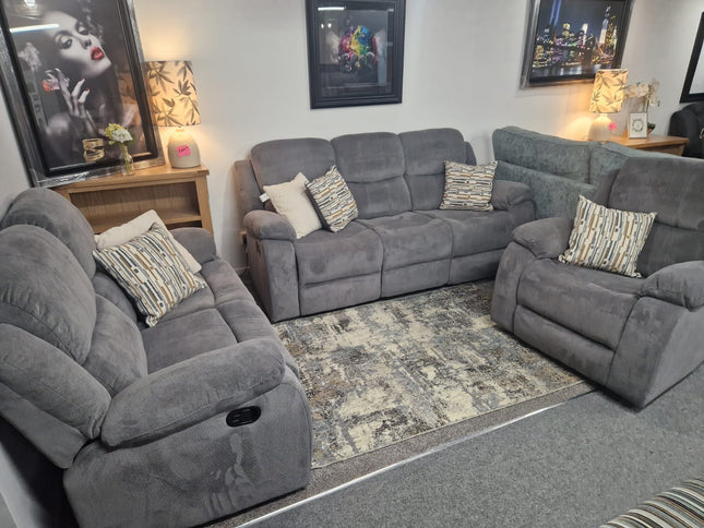3+1+1 Seater Grey Fabric Recliner Sofas, Emma