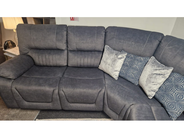 grey fabric corner sofa recliner console