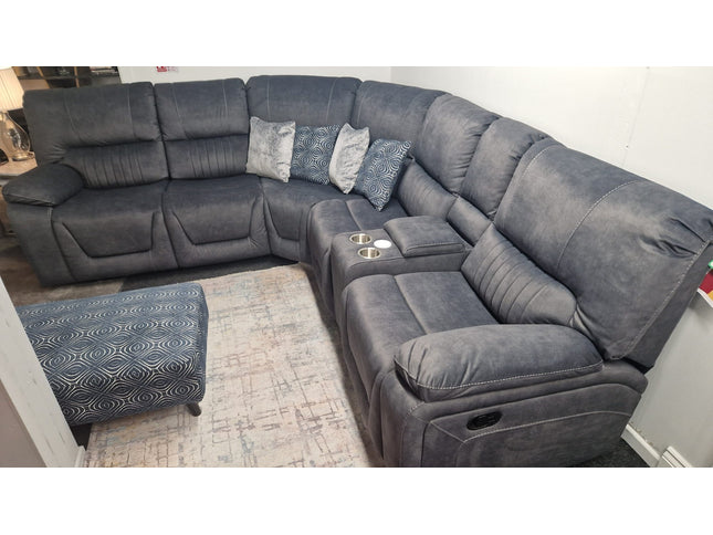 grey fabric corner sofa recliner console
