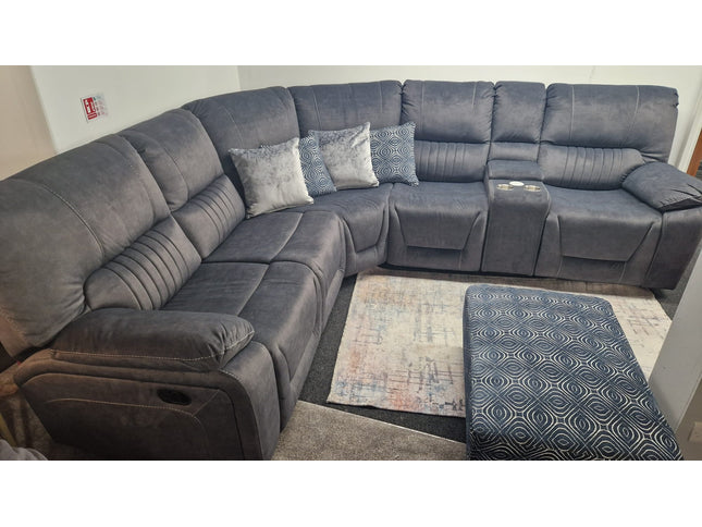 grey fabric corner sofa recliner console