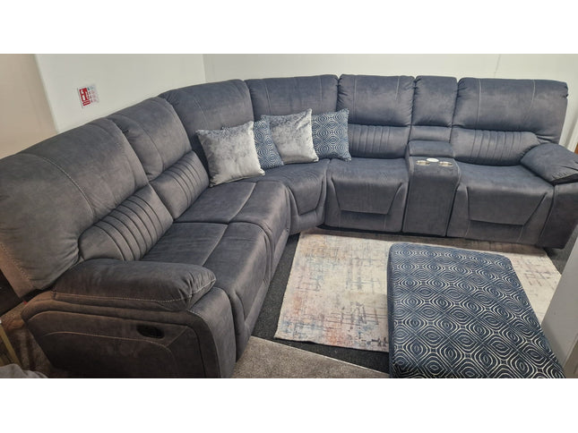 grey technology fabric recliner corner sofa with console