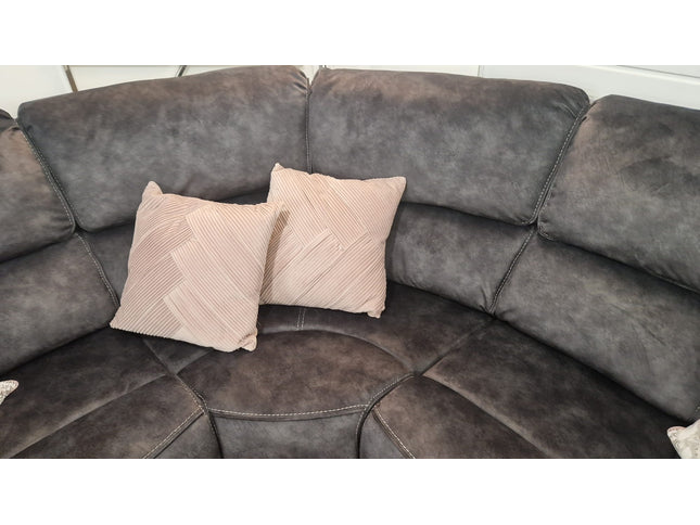 corner sofa with recliner end seats in dark grey suede fabric