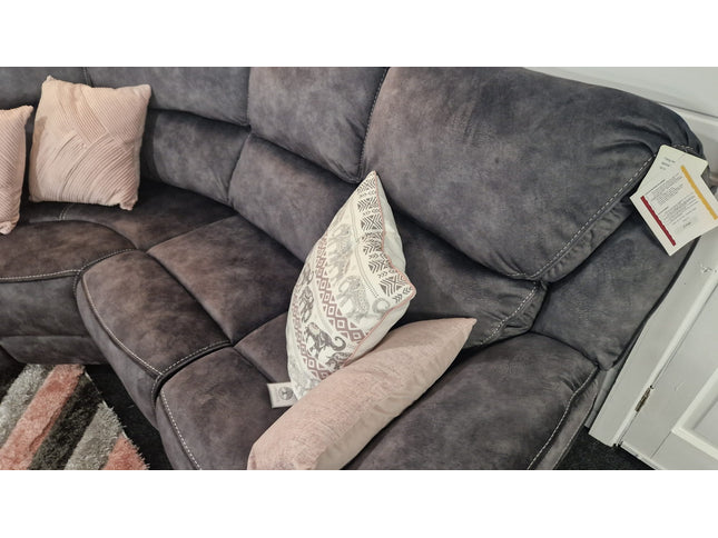Bronte corner sofa with recliner end seats in dark grey technology suede fabric