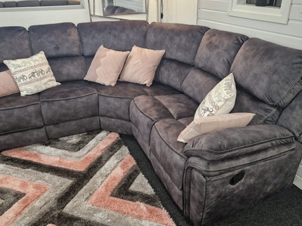 corner sofa with recliner end seats in dark grey suede fabric