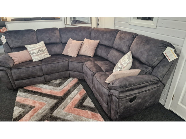 corner sofa with recliner end seats in dark grey suede fabric