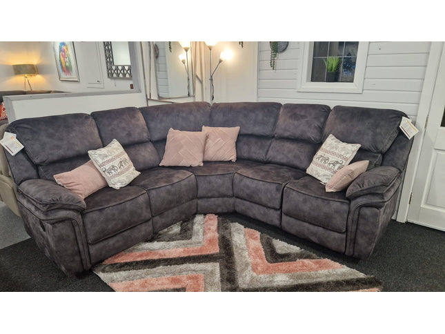 corner sofa with recliner end seats in dark grey suede fabric