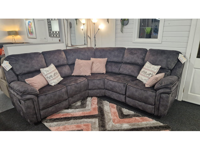 Bronte corner sofa with recliner end seats in Slate grey technology fabric
