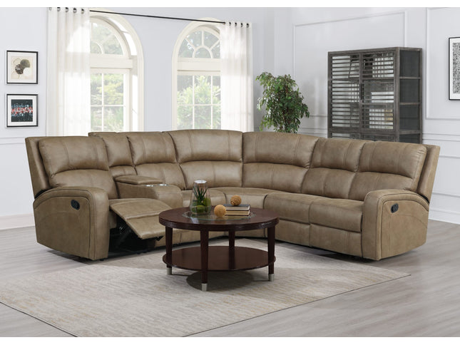 Corner sofa in Tan fabric with console