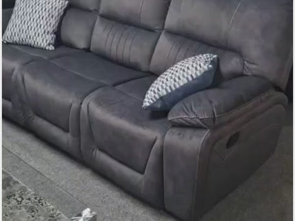 3 seater grey fabric recliner sofa